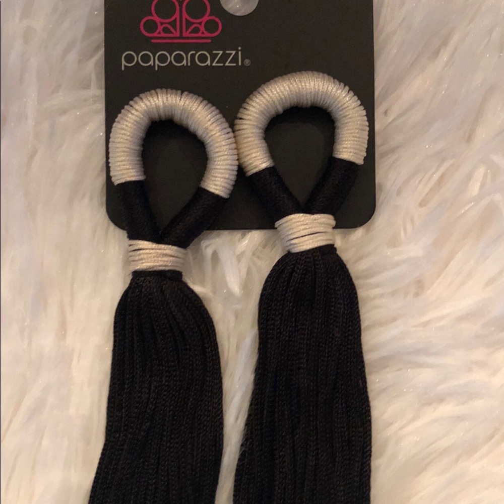 Black and cream tassel earrings